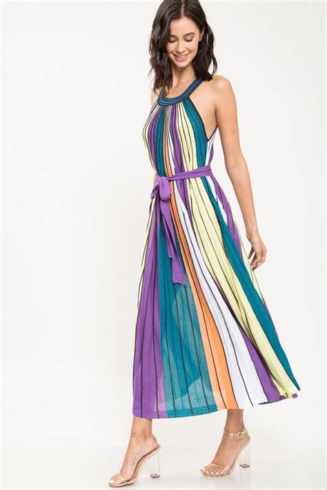 Halter Style Striped Midi Dress Striped Midi Dress Dresses Midi Dress