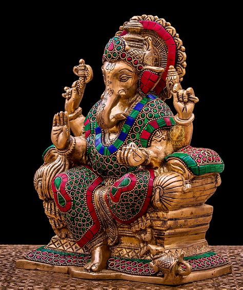 Brass Ganesha Statue 25 Cm Big Size Brass Ganesh Sculpture Etsy