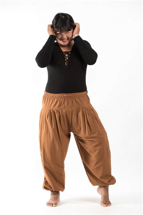 Plus Size Genie Womens Cotton Harem Pants In Brown