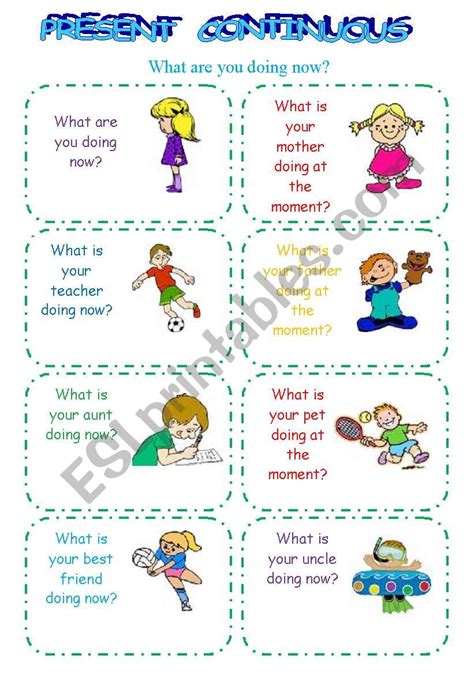 PRESENT CONTINUOUS Speaking Cards ESL Worksheet By Arielka