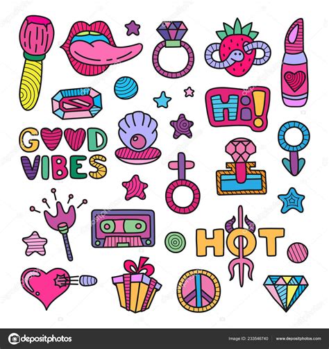 Vector Doodle Girly Clipart Lineart Elements Set Stock Vector Image By