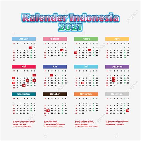 Gambar Kalender Indonesia Berwarna Warni 2021 Kalender Kalendar