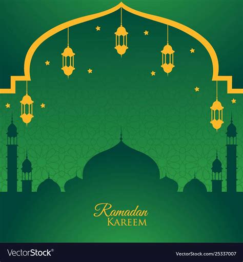 Ramadan Kareem Greeting Card Green Background Vector Image