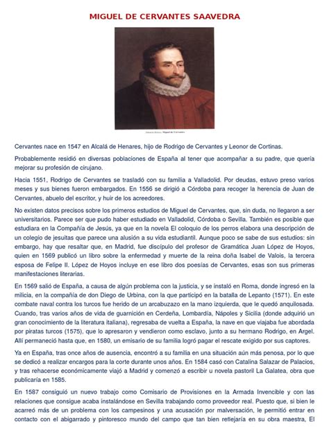 Biografia Miguel De Cervantes Saavedra Pdf Miguel De