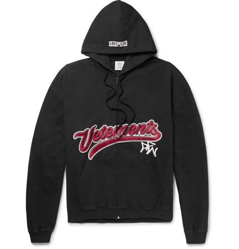 Vetements Embroidered Cotton Jersey Zip Up Hoodie In Black For Men Lyst