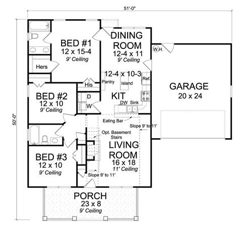 Cottage Style House Plan 3 Beds 2 Baths 1277 Sqft Plan 513 2093