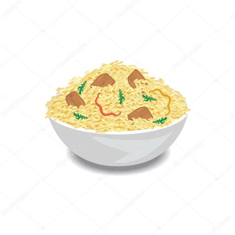 Illustration Of Hot Pilaf With Rice Meat And Pepper In A Bowl Stock
