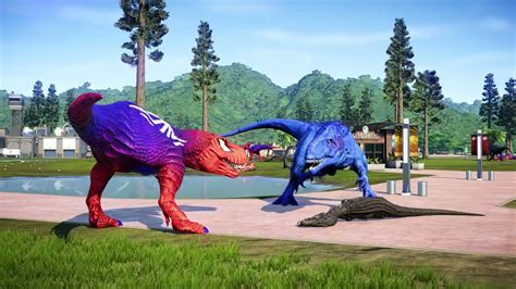 Spiderman Tyrannosaurus Rex Indoraptor Vs Blue Malusaurus Jurassic World Evolution Dinosaurs