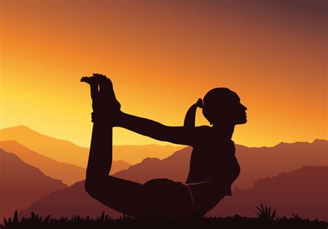 Yoga Silhouette With Sunset Background Vector 05 Free Download
