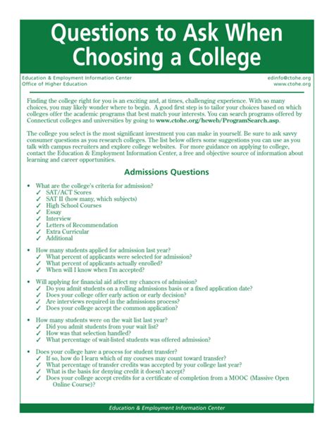 Questions To Ask When Choosing A College