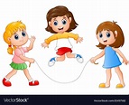 Three girls playing jump rope Royalty Free Vector Image