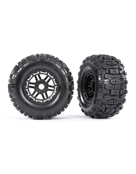Traxxas 8973 Dual Profile Black Wheels Sledgehammer Tires Hub Hobby