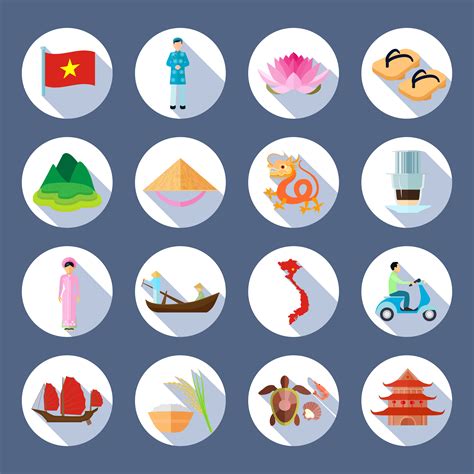 Vietnamese Symbols Flat Round Icons Set 478527 Vector Art At Vecteezy