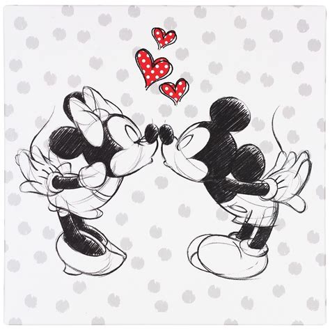 Wandbild Keilrahmen Kunstdruck 35x35 Disney Minnie Und Mickey Kuss