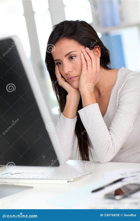 Exhausted Woman At Work Stock Photo Image Of Brunette 23076838