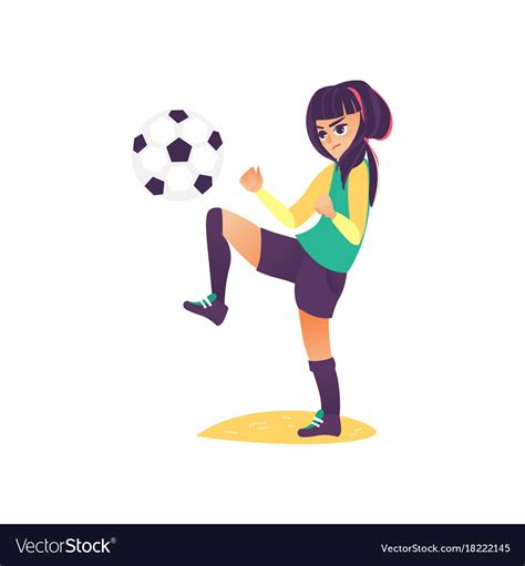 Cartoon Girl Character Playing Football Royalty Free Vector