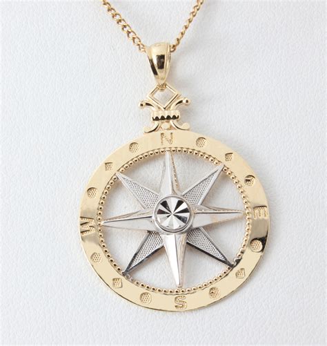 14k Yellow Gold And Rhodium Compass Rose Pendant Newitt Jewelers