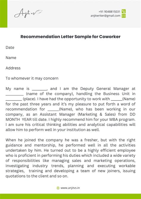 Best Sample Letter Of Recommendation For Coworker