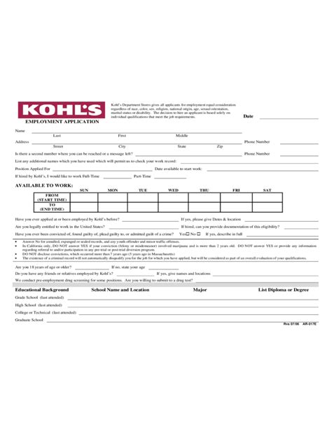 Sign up for paperless statements. Kohl's Employment Application Form Free Download