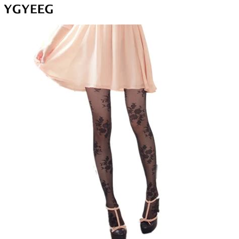 ygyeeg 2019 women tights black pantyhoses sexy stockings rose flowers anaglyph lace stockings