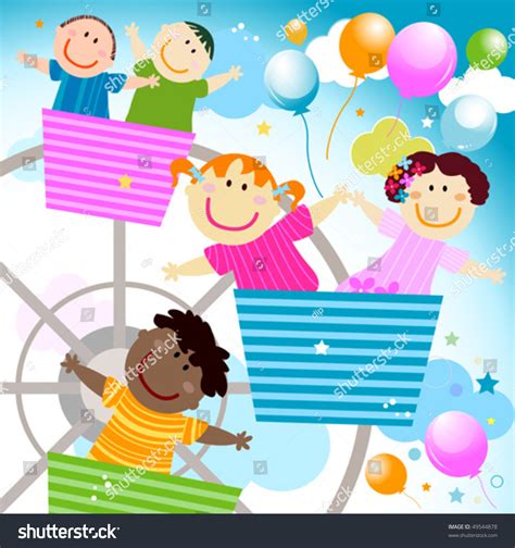Kids In The Amusement Park Stock Vector Illustration 49544878