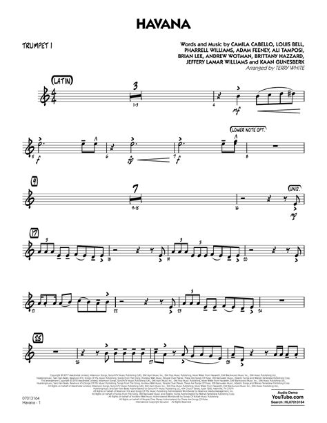 Download and print trumpet sheet music, including hummel's. Havana - Trumpet 1 Sheet Music | Terry White | Jazz Ensemble