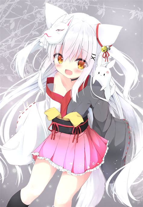 White Hair Anime Girl Fox Anime Wallpaper Hd