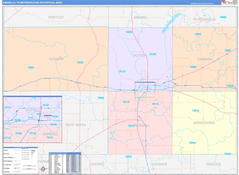 Amarillo Tx Metro Area Wall Map Color Cast Style By Marketmaps Mapsales