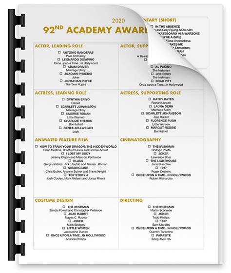 Heres The Complete 2020 Academy Awards Ballot Download Your Copy
