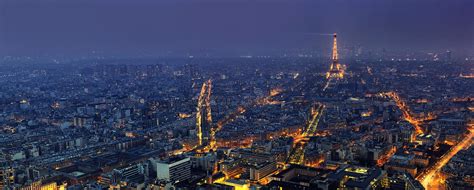 Aerial Panoramic View Of Paris At Night From Tour Montparnasse