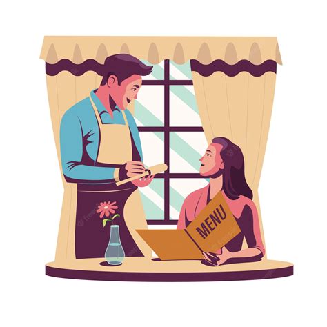 Premium Vector Waiter Taking An Order From A Customer In A Restaurant