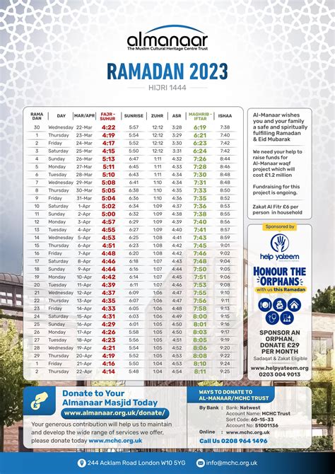 Ramadan Timetable 2023 Al Manaar