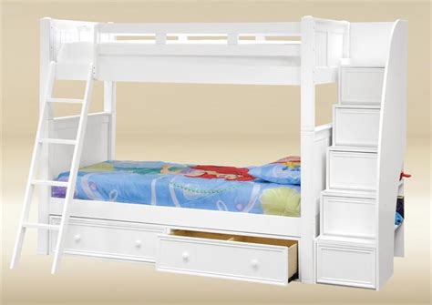 Dillon White Twin Bunk Bed With Storage Stairs Bunk Beds With Storage