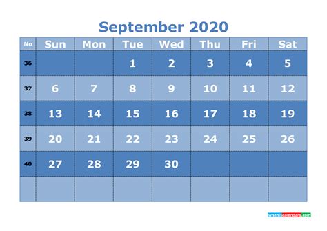 Printable September 2020 Calendar Template Word Pdf