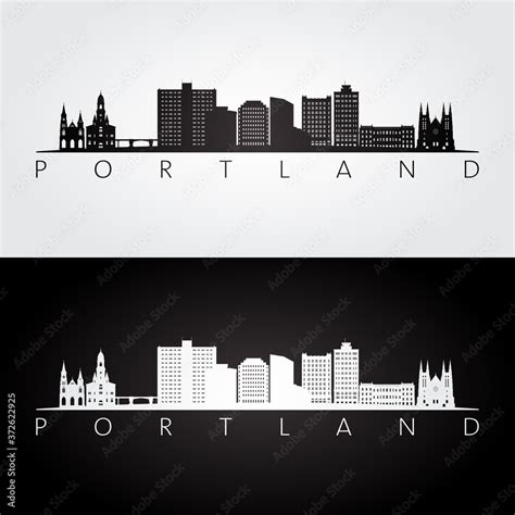 Portland Maine Skyline And Landmarks Silhouette Black And White