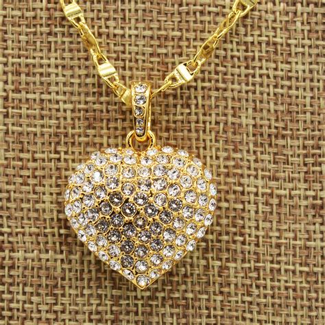 Swarovski Clear Crystal Pave Puffed Heart Pendant Gold Plated