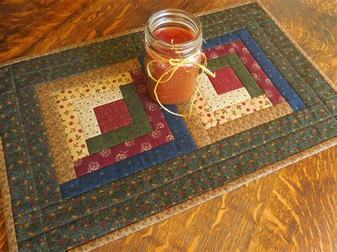 Quilted Log Cabin Table Runner Country Primitive Fabrics Of Blue