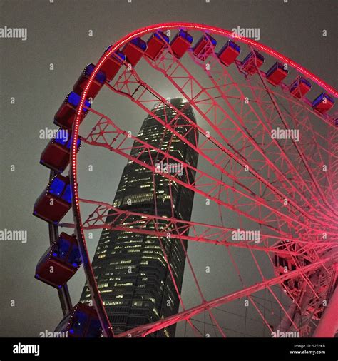 The Hong Kong Observation Wheel At The Central Waterfront At Night