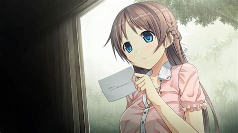 Blue Eyes Braids Brown Hair Cura Game Cg Long Hair Lose Monobeno Rain Ribbons Sawai Natsuha