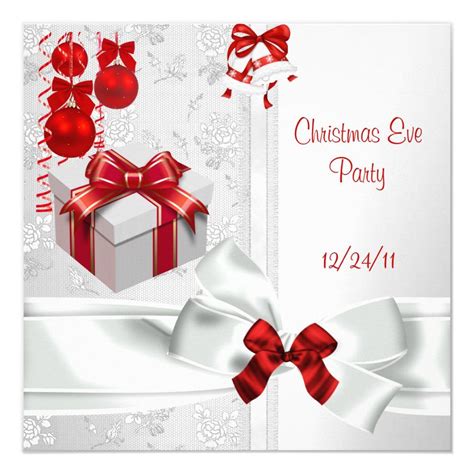 Christmas Eve Party Elegant Lace White Red Ribbon Invitation Zazzle