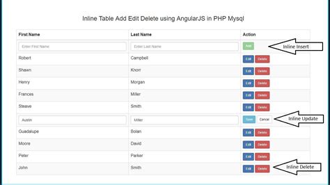 Inline Table Add Edit Delete Using Angularjs With Php Mysql 4 Youtube