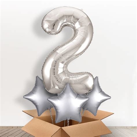Big Silver Number 2 Balloon Number In A Box Party Save Smile