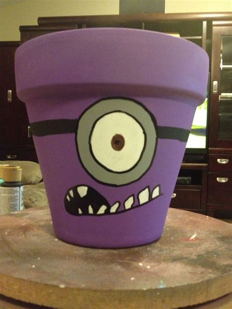 Purple Minion Flower Pot Purple Minions Clay Flower Pots Painted