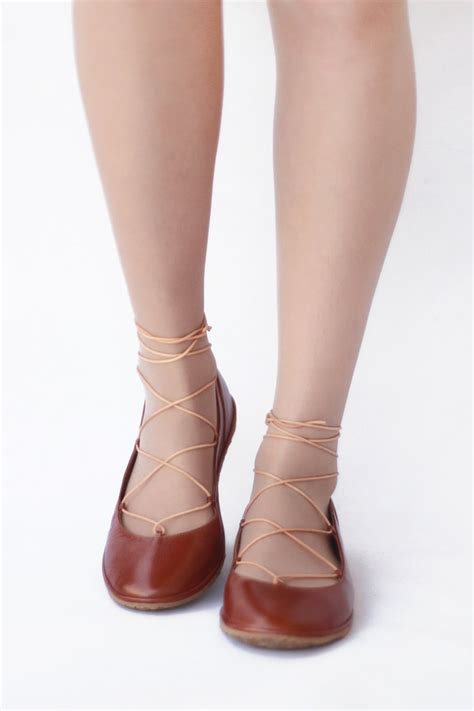 The Drifter Leather Handmade Shoes — Lace Up Ballet Flats In Warm Brown