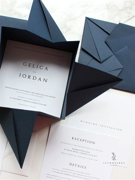 Navy Blue Origami Wedding Invitation Unique Invitation With Details