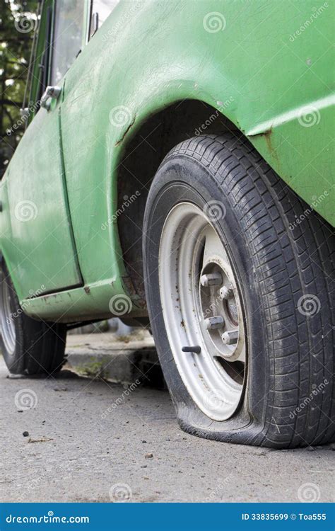 Flat Tire Of Old Car Stock Image Image Of Burst Transportation 33835699