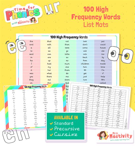 100 High Frequency Word Mats Primary Teaching Resources High
