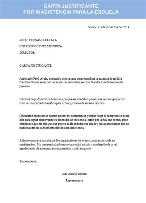 Carta Justificante Por Inasistencia Para La Escuela Modelo