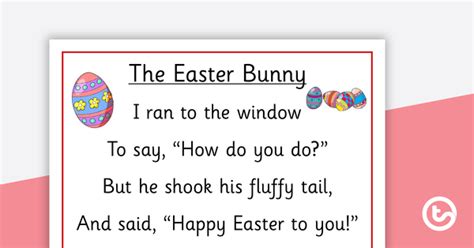 The Easter Bunny Poem Poster And Cut Out Pages Teach Starter