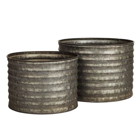 Set Of 2 Galvanized Metal Wall Bucket Ribbed Planter Decor Etsy